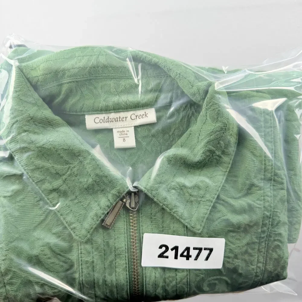 Coldwater Creek Green Embossed Zip Jacket Women’s Size 8
